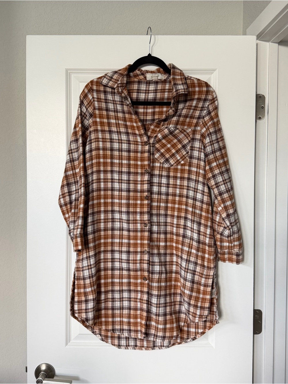 Plaid Button-Front Shirt Jacket in Brown